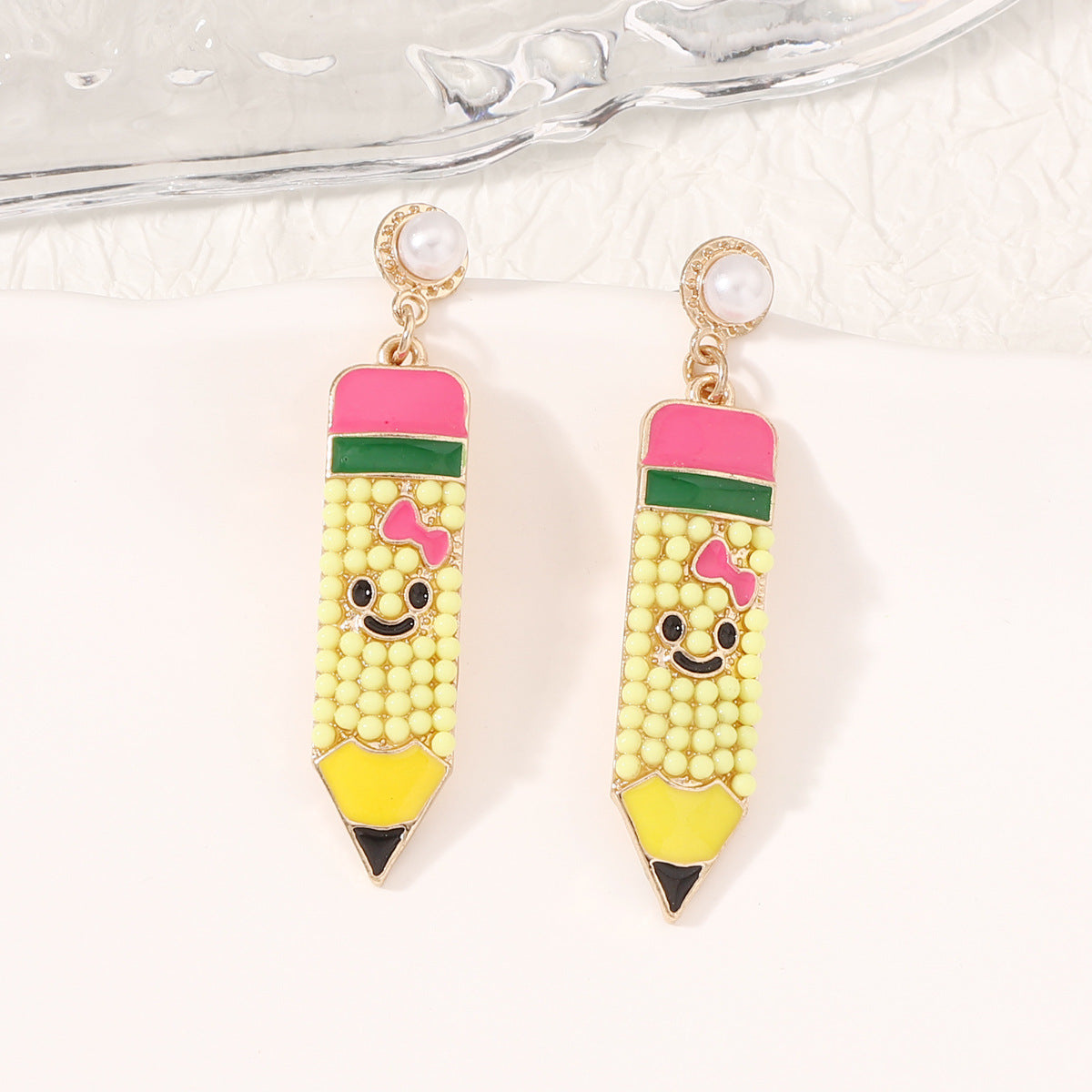 Wholesale Rice Ball Pencil Set with Diamond Alloy Earrings